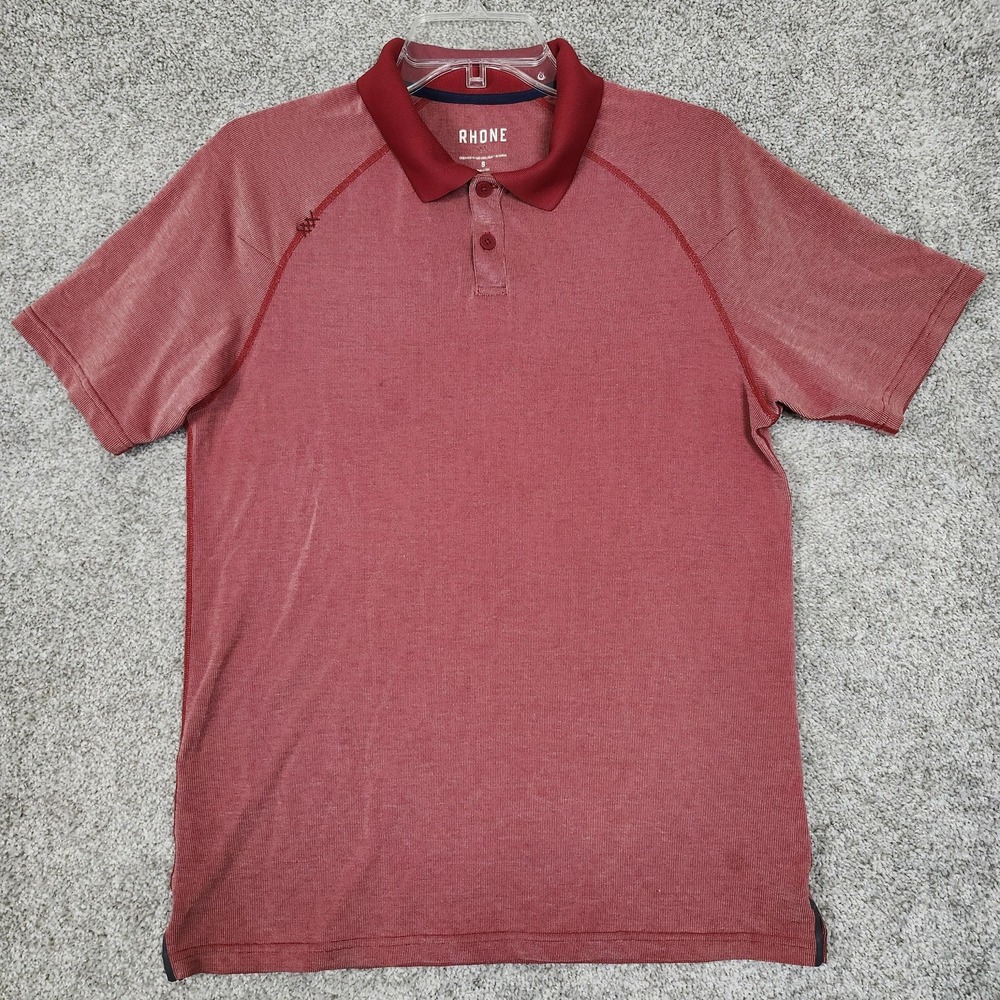 Rhone Polo Shirt Mens Small Red Striped Performance Stretch Golf Casual Athletic